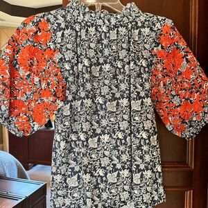 THML Black and Orange Floral Blouse